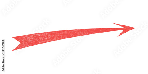 Hand drawn crayon movement red arrow. Grunge squiggly arrow. Pencil chalk lines sketch. Color brush scribble element. Doodle vector illustration.