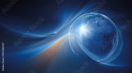 Wallpaper Mural Earth globe with dynamic light & wave streaks against blue background for global technology themes Torontodigital.ca