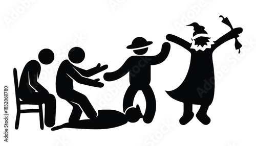 Stick figures wizard magic show illustration vector graphic