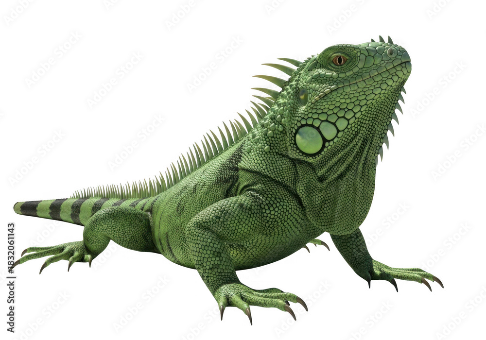 Fototapeta premium Green iguana cutout isolated on transparent background for wildlife and nature designs
