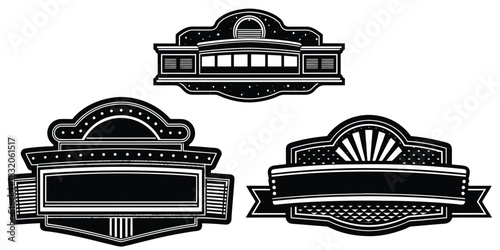 Empty black and white retro sign, 1940s diner-inspired, realistic weathered look