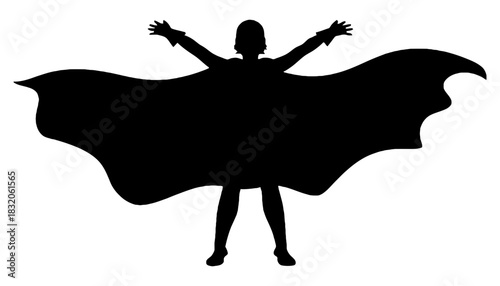Silhouette of superhero with cape vector graphic illustration