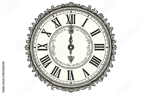 Vintage clockface vector with midnight roman numerals - timeless antique design for new year