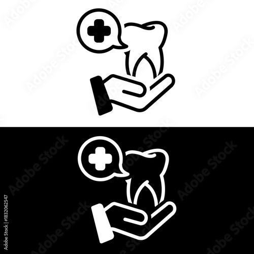 Hand Holding Tooth with Medical Plus Icon Dental Care and Oral Health Protection.