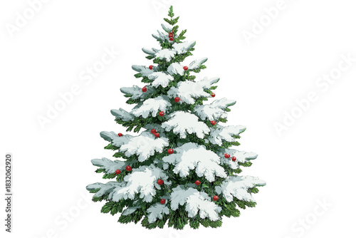 Snowy christmas tree vector | festive holidays evergreen illustration | winter decor