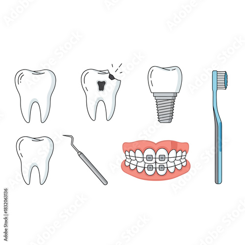 Dental care visual collection showcasing tooth health and common treatments diagram
