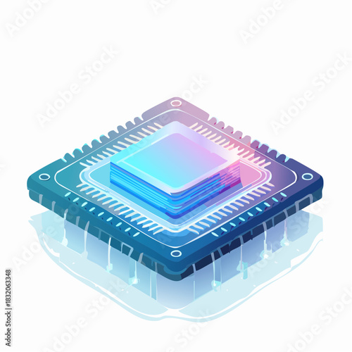 Electronic processor chip on a white background, a vital semiconductor component of a computer circuit board for storing data and memory