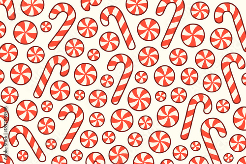 Festive candy cane and peppermint pattern vector - christmas holiday design background