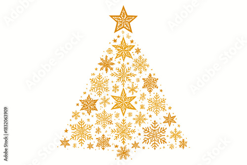 Christmas tree vector: elegant festive design with golden snowflakes for holiday décor