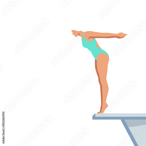 Woman preparing to dive off a diving board in a swimming pool  