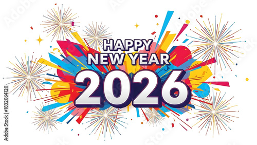 Vivid and vibrant Happy New Year 2026 celebration design.