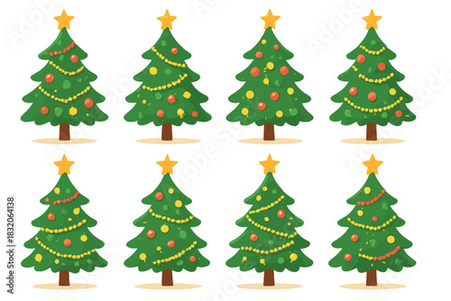 Christmas tree vector: festive holiday decor, stars, and ornaments