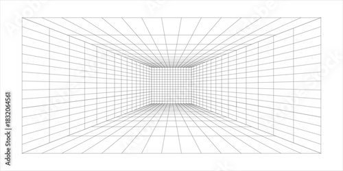 Perspective grid background 3d Vector illustration. Interior design Model projection background template. Line one point perspectivePrint