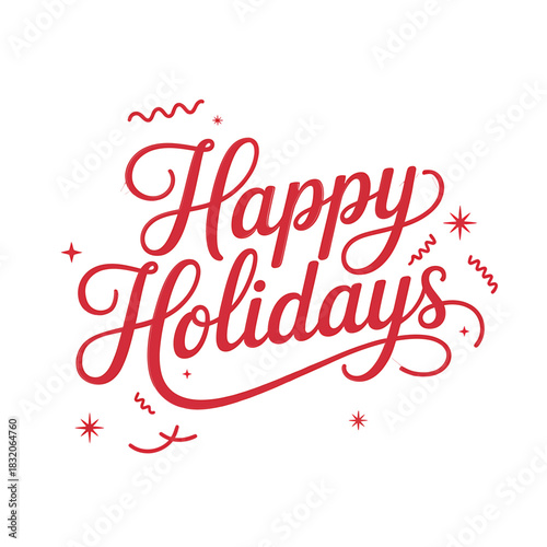Elegant red script text happy holidays with festive sparkles