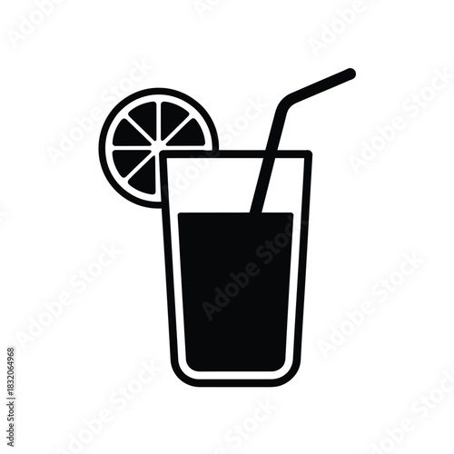 Simple black and white icon of a refreshing drink with a citrus slice