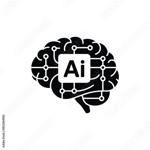 Artificial intelligence brain icon with circuitry and ai text