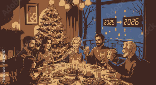 Celebrating the New Year A Family Toast from 2025 to 2026, Anticipating Joy and Change