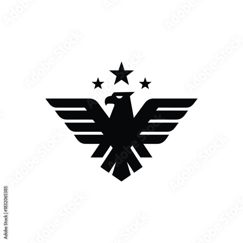 Black silhouette of a powerful eagle with stars above its head