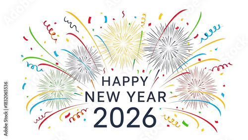 Cheerful Celebration: Happy New Year 2026 with Colorful Fireworks