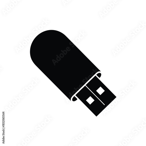 Black silhouette of a usb flash drive on white background