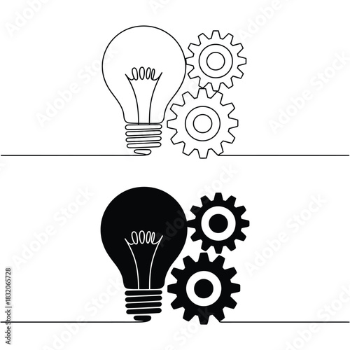 Lightbulb and gears symbolizing innovation and mechanical engineering concept
