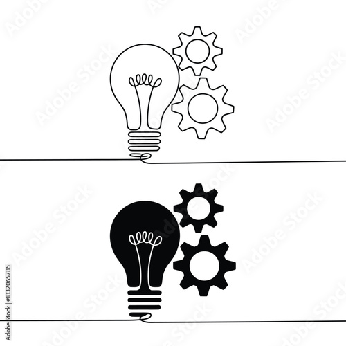 Light bulb and gears illustration representing innovation and mechanical process