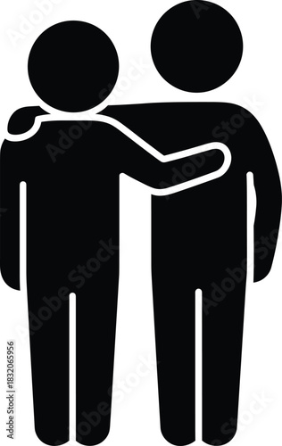 Friendship Silhouette Vector Icon Depicting Two People Embracing with Arm Around Shoulder, Symbolizing Support, Companionship, and Close Relationship Bonds