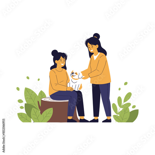 Illustrative depiction of a bond between pet and owner in a serene nature scene showing