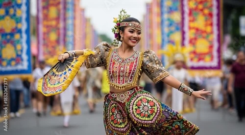 Filipino woman's vibrant fan dance celebrates Sinulog festival joyfully