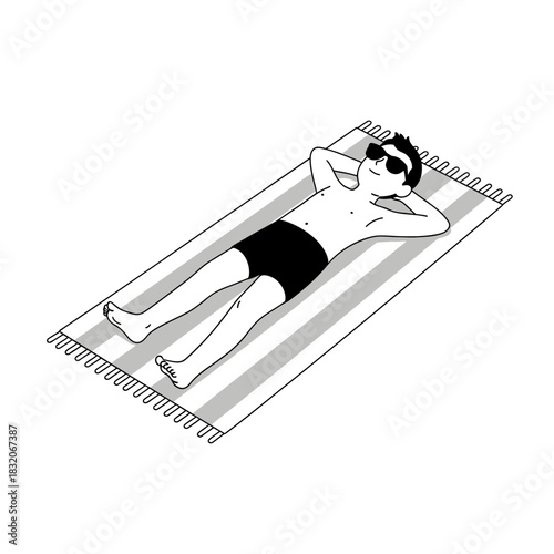 Relaxing on the Beach: A Minimalist Illustration of Summer Leisure and Tranquility