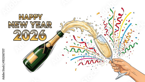 Cheerful celebration illustration for Happy New Year 2026 greetings