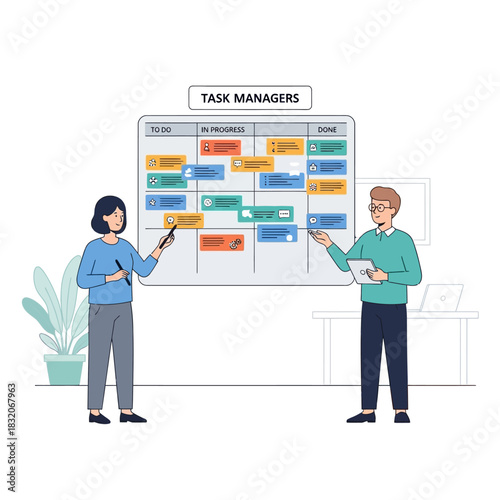 Collaborative project management illustration showing planning and task organization