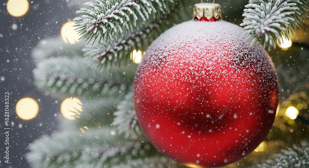 Fototapeta premium Christmas ornament on a snowy branch