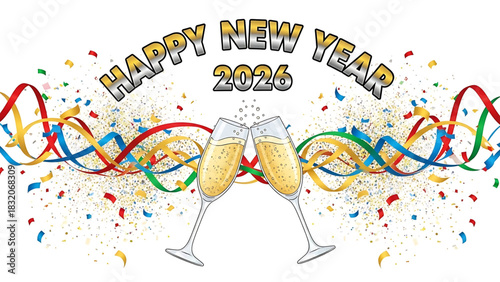Gleaming Champagne Toast to Happy New Year 2026 Celebration.