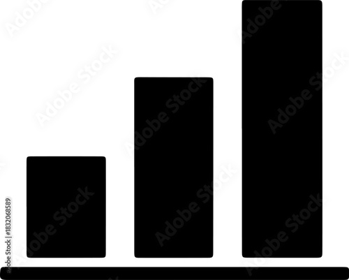 Black Glyph Icon of a Three-Column Bar Graph or Chart, Representing Financial Growth, Data Analysis, Business Statistics, and Increasing Market Performance