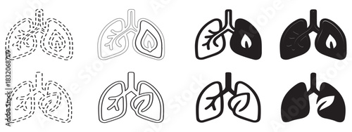 Four pairs of lungs in different styles, from dotted to solid black.