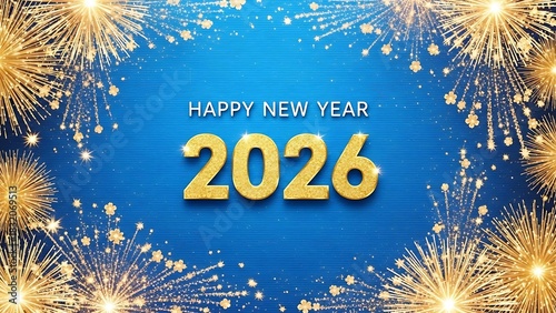 Happy new year 2026 celebration with golden fireworks
