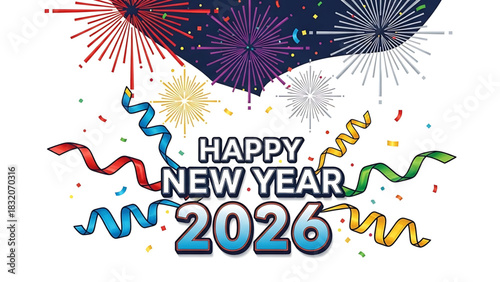 Celebrate the upcoming New Year 2026 with festive fireworks illustration.