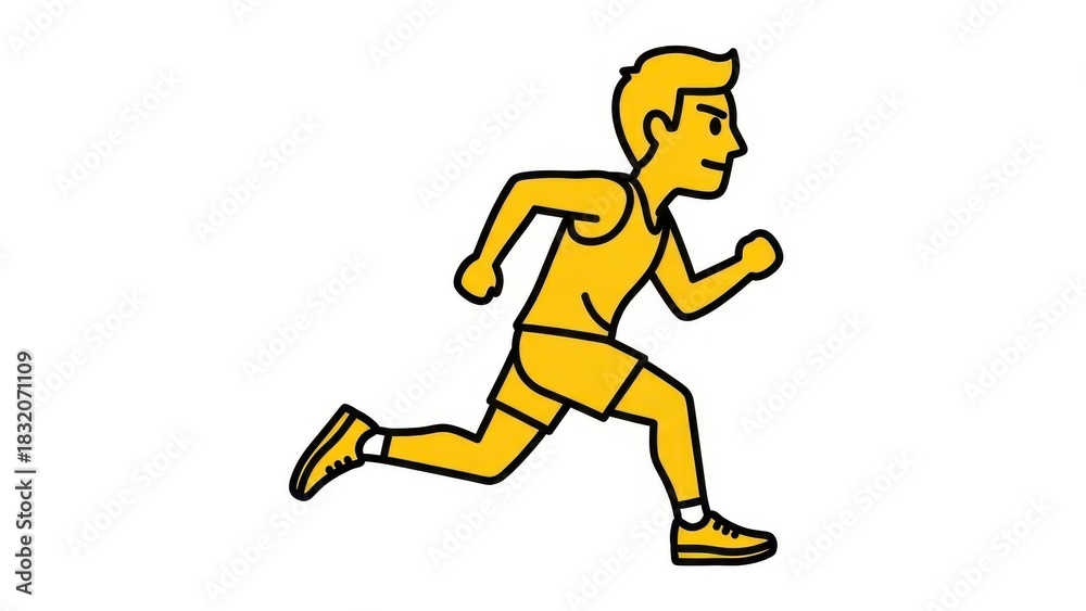 Fototapeta premium Cartoon illustration of a man running in a yellow outfit.