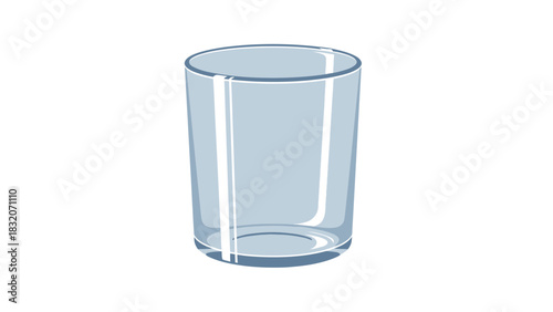 Simple Empty Tall Glass with Blue Outlines Isolated on White Background.