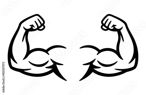 Muscle icon, biceps symbol in a linear vector style. Strong arm flexing cartoon illustration. Concept for fitness, power, gym, workout, and bodybuilding. Health and strength logo.-03