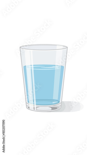 Transparent Glass Filled with Blue Water Simple Illustration Style.