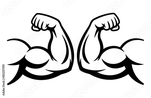 Muscle icon, biceps symbol in a linear vector style. Strong arm flexing cartoon illustration. Concept for fitness, power, gym, workout, and bodybuilding. Health and strength logo.-04