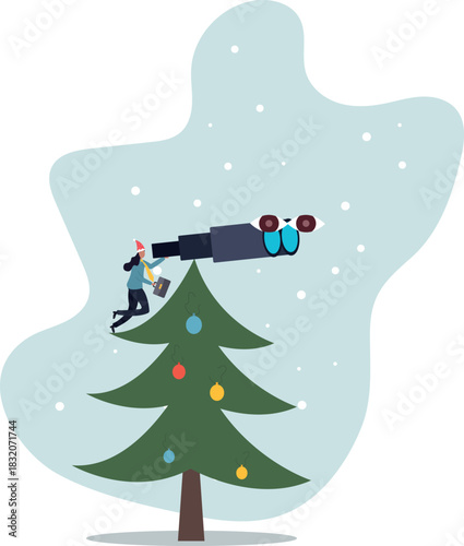 Business woman look through binoculars searching for new job or opportunity, vision or look far ahead to find future opportunity,about a man and his life.