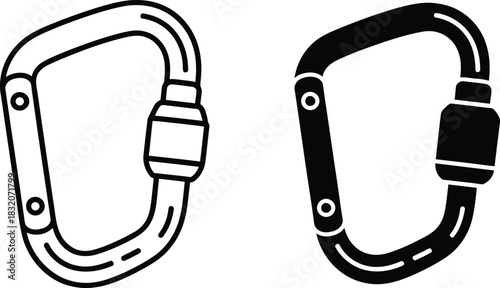 Two carabiner climbing clips one outlined one solid vactor black gear equipment