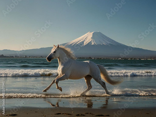 A thoroughbred sprinting at full speed.