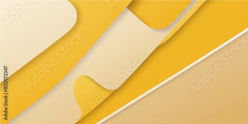 Vector golden ribbon banner design with a curled corner and a blank paper frame element