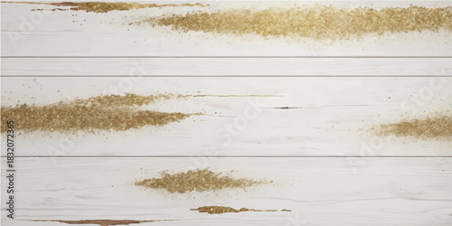 Blue winter landscape panorama of reeds in the river water and snow on the river bank, old paper texture