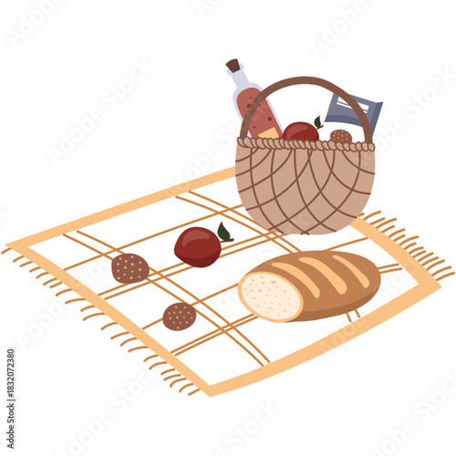 Picnic snack in basket vector icon illustration