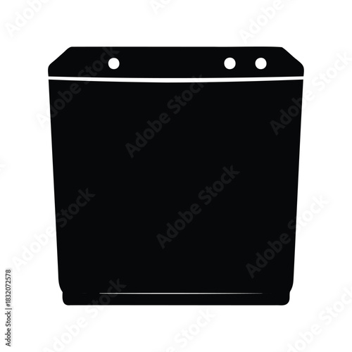 Black Silhouette Illustration of an Old Washing Machine with Control Knobs